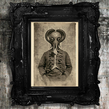 Squid Aquaman - Victorian Gothic Art on Vintage Dictionary Page - ArtCursor