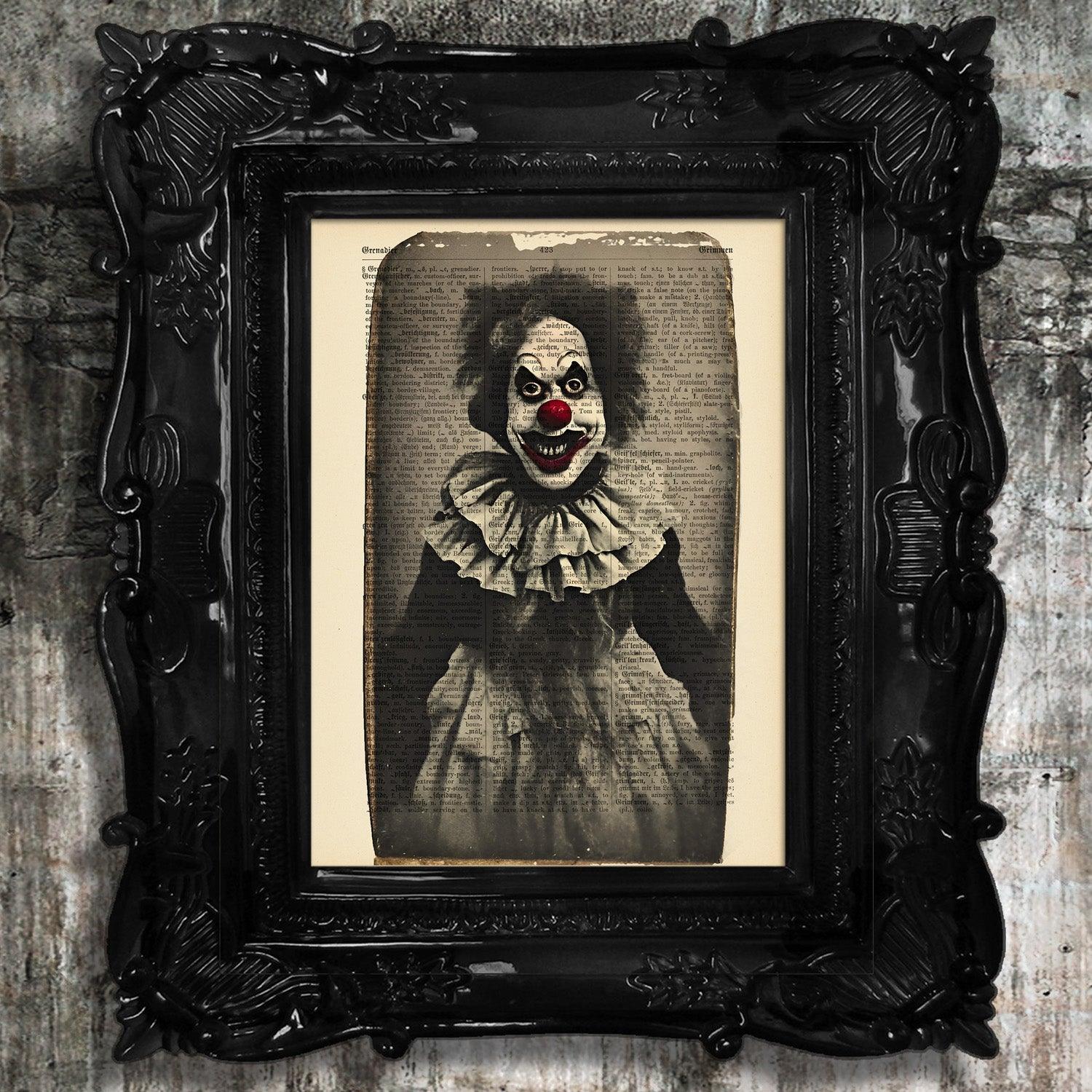 Spooky Clown - Victorian Gothic Art on Vintage Dictionary Page - ArtCursor