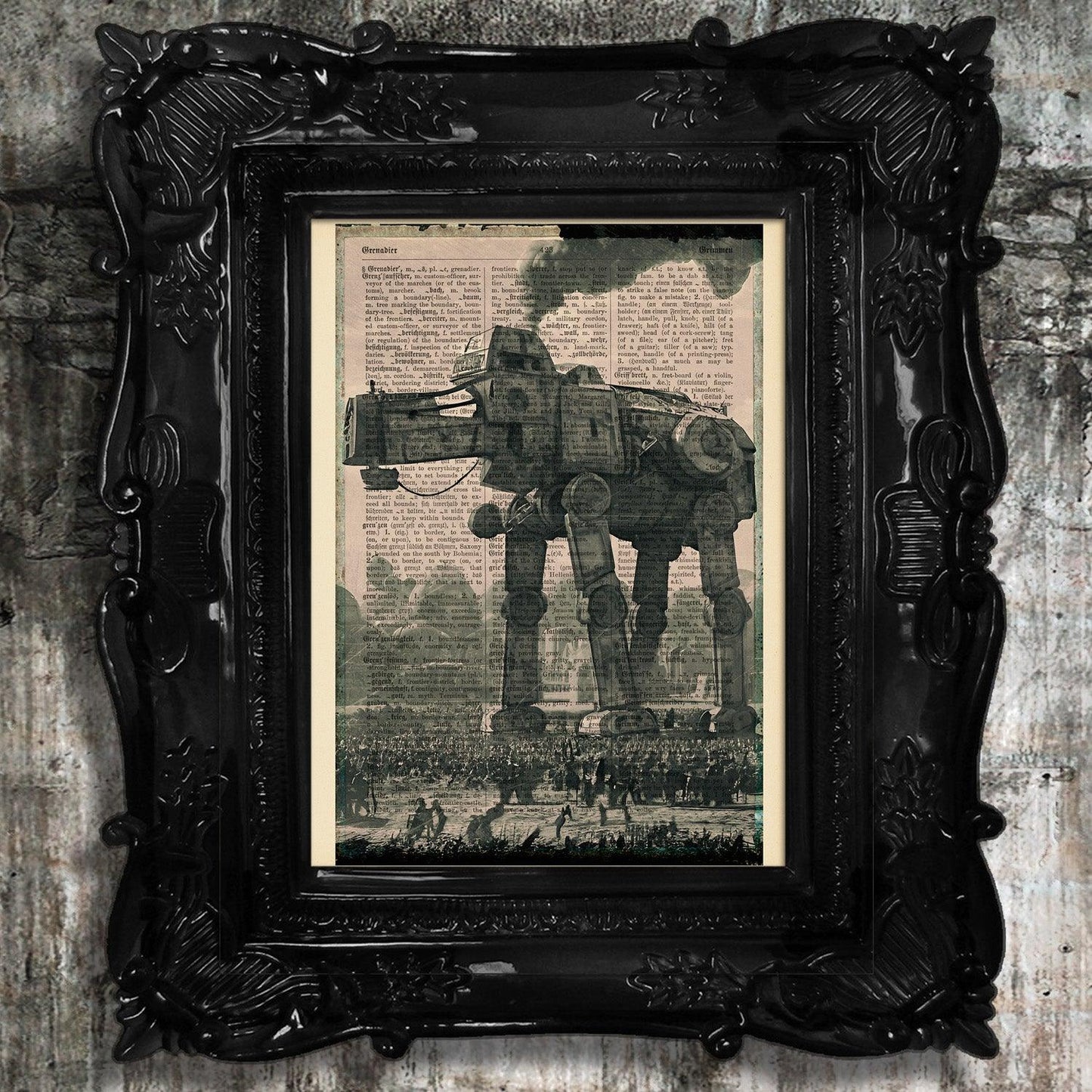 Steampunk AT-AT - Victorian Gothic Art on Vintage Dictionary Page - ArtCursor