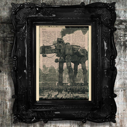 Steampunk AT-AT - Victorian Gothic Art on Vintage Dictionary Page - ArtCursor