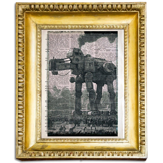 Steampunk AT-AT - Victorian Gothic Art on Vintage Dictionary Page - ArtCursor