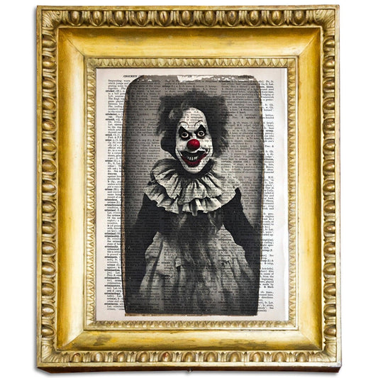Spooky Clown - Victorian Gothic Art on Vintage Dictionary Page - ArtCursor