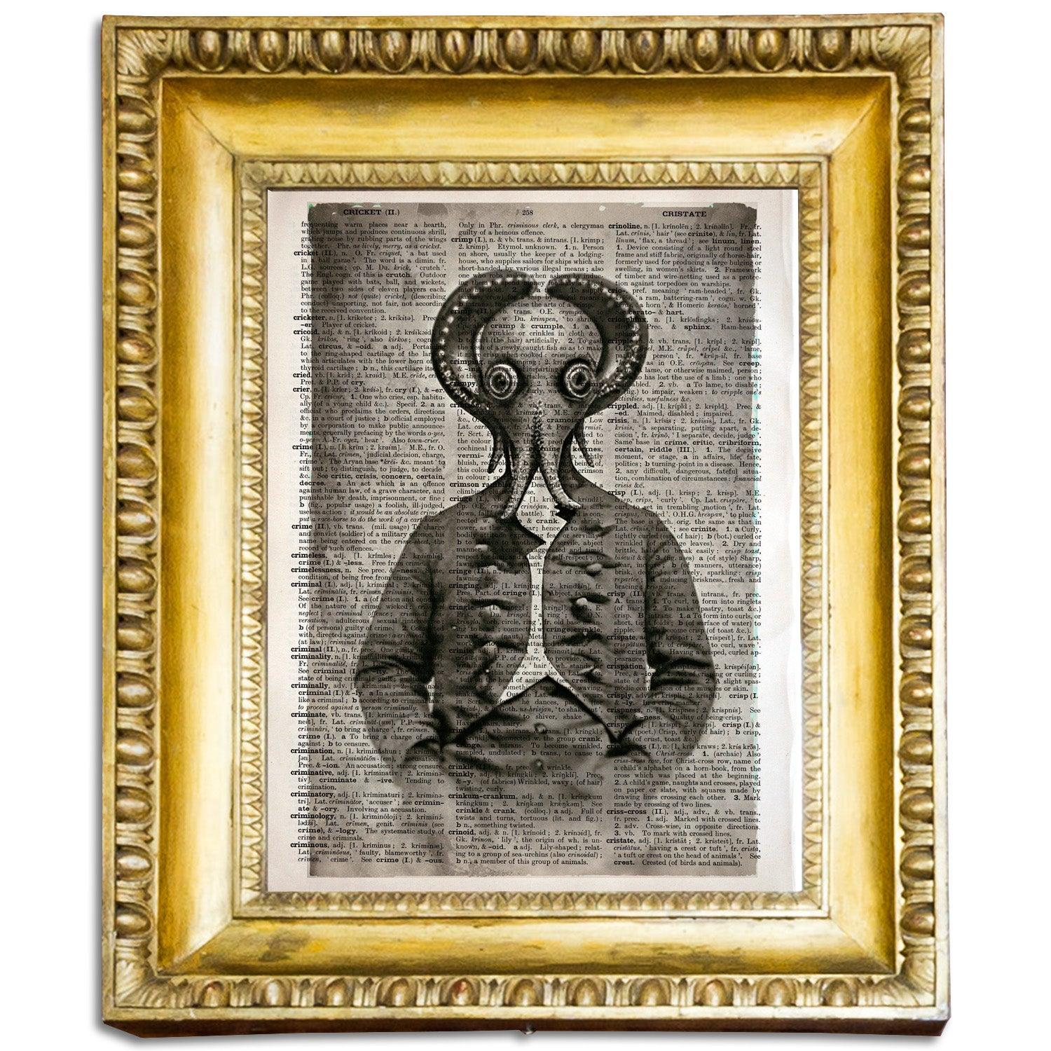 Squid Aquaman - Victorian Gothic Art on Vintage Dictionary Page - ArtCursor