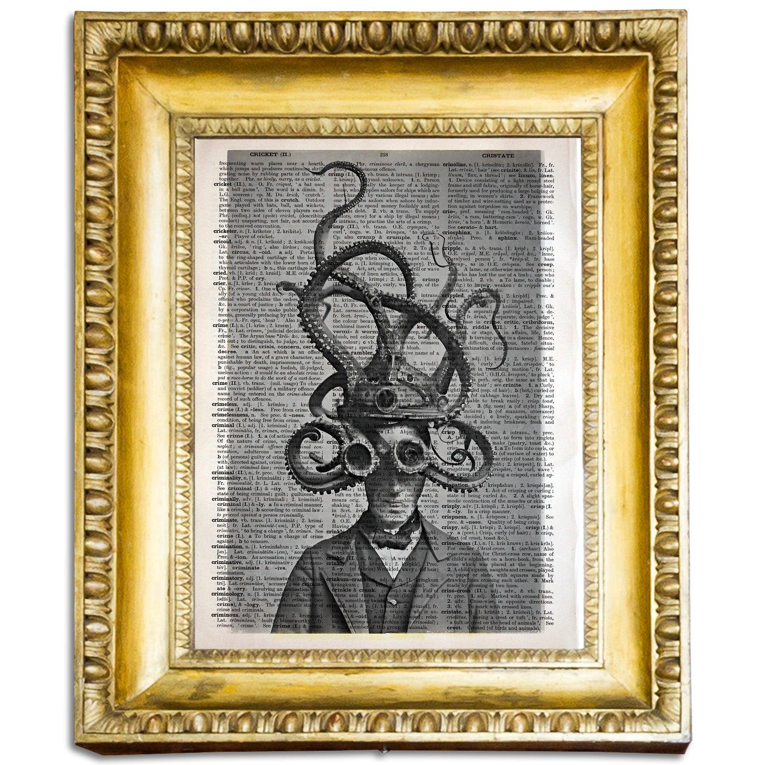 The Dreaded Octo-Men - Victorian Gothic Art on Vintage Dictionary Page - ArtCursor