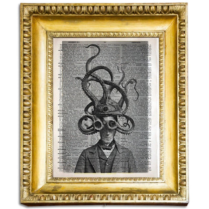 The Dreaded Octo-Men - Victorian Gothic Art on Vintage Dictionary Page - ArtCursor