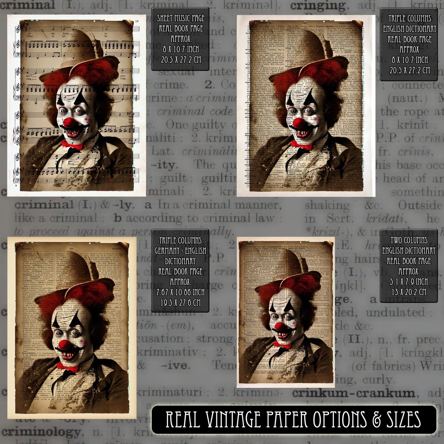 Clown Daffy - Victorian Gothic Art on Vintage Dictionary Page - ArtCursor