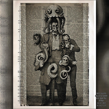 Kraken Clan - Victorian Gothic Art on Vintage Dictionary Page - ArtCursor