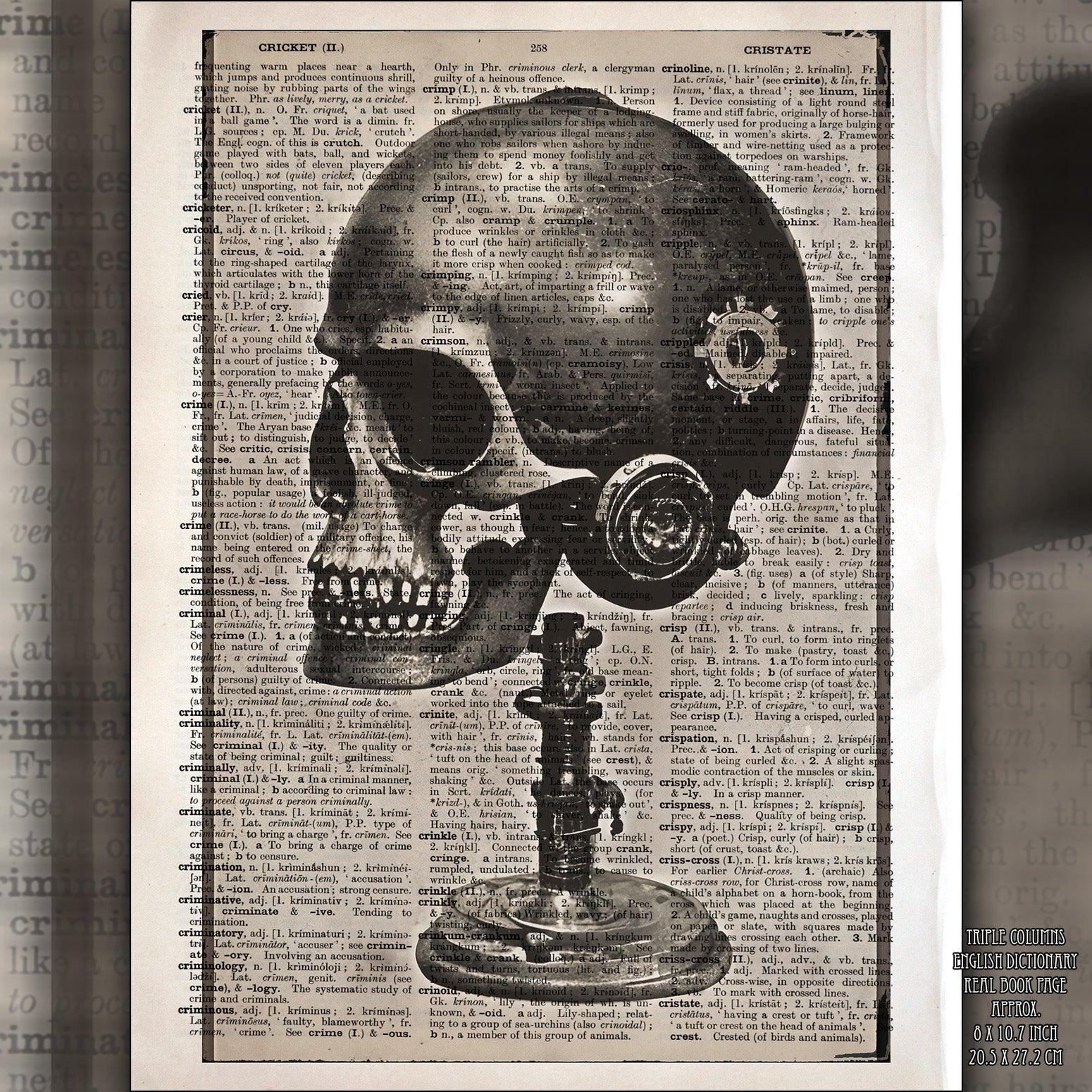 Skull Marvels - Victorian Gothic Art on Vintage Dictionary Page - ArtCursor