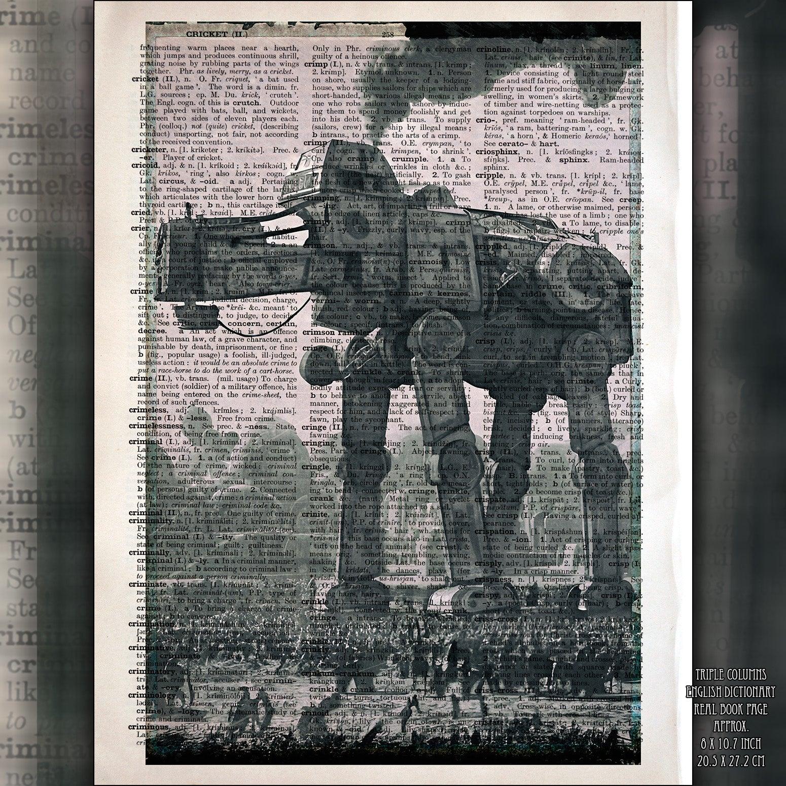 Steampunk AT-AT - Victorian Gothic Art on Vintage Dictionary Page - ArtCursor