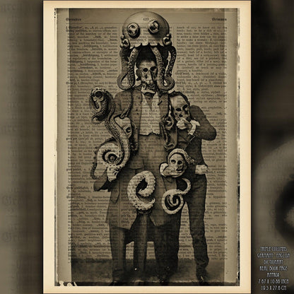 Kraken Clan - Victorian Gothic Art on Vintage Dictionary Page - ArtCursor