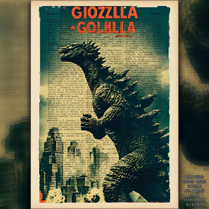 Giozzlla - Retro Movie Poster Art on Vintage Dictionary Page - ArtCursor