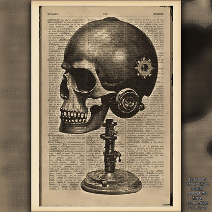 Skull Marvels - Victorian Gothic Art on Vintage Dictionary Page - ArtCursor