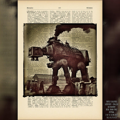 History of AT-AT 027 - Victorian Gothic Star Wars Art on Vintage Dictionary Page - ArtCursor