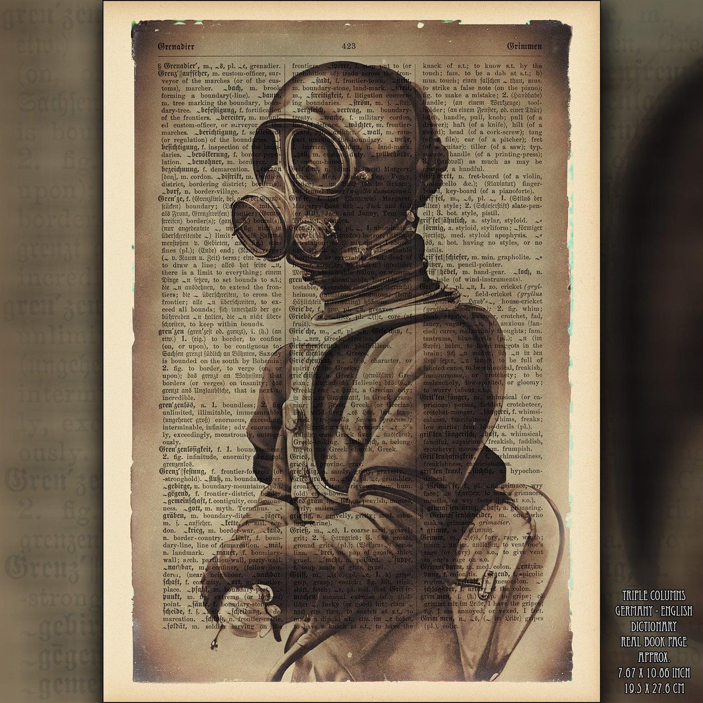 Necro Fighter - Victorian Gothic Art on Vintage Dictionary Page - ArtCursor