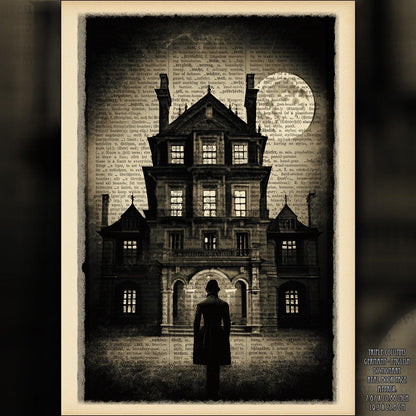 Mysterious Mansion - Victorian Gothic Art on Vintage Dictionary Page - ArtCursor