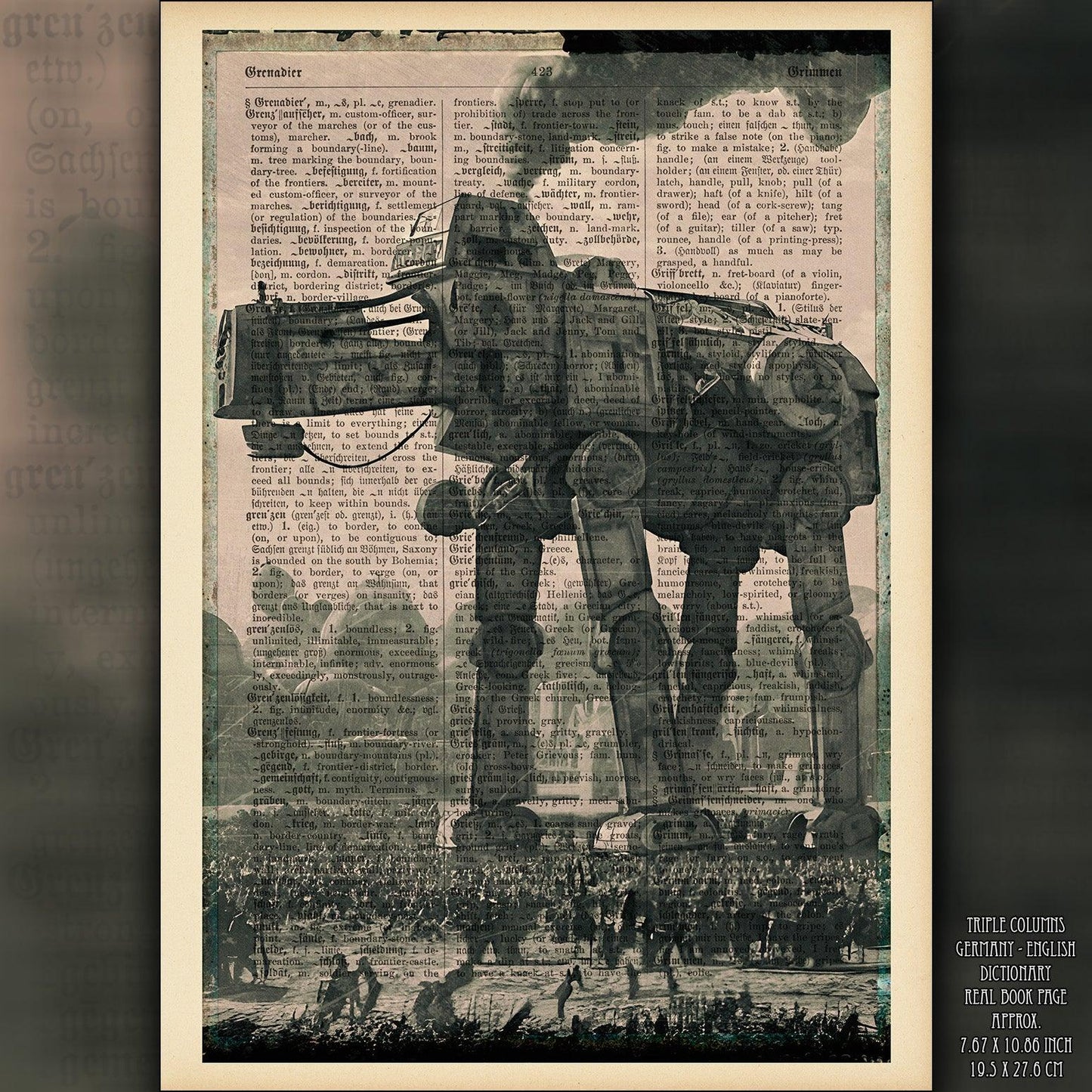 Steampunk AT-AT - Victorian Gothic Art on Vintage Dictionary Page - ArtCursor