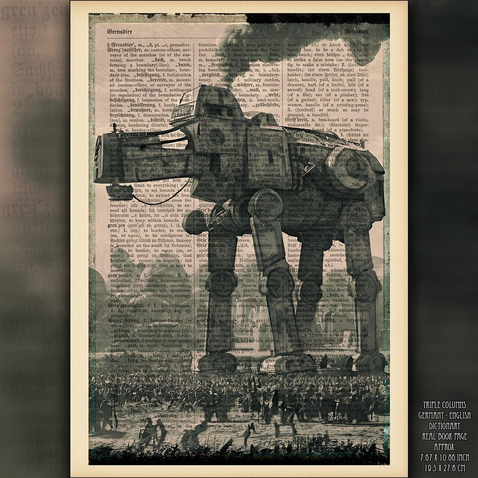 Steampunk AT-AT - Victorian Gothic Art on Vintage Dictionary Page - ArtCursor