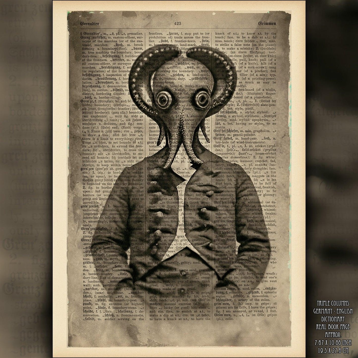 Squid Aquaman - Victorian Gothic Art on Vintage Dictionary Page - ArtCursor