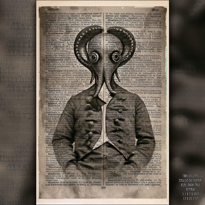 Squid Aquaman - Victorian Gothic Art on Vintage Dictionary Page - ArtCursor