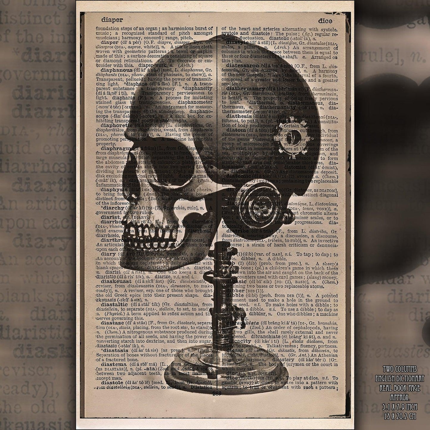 Skull Marvels - Victorian Gothic Art on Vintage Dictionary Page - ArtCursor