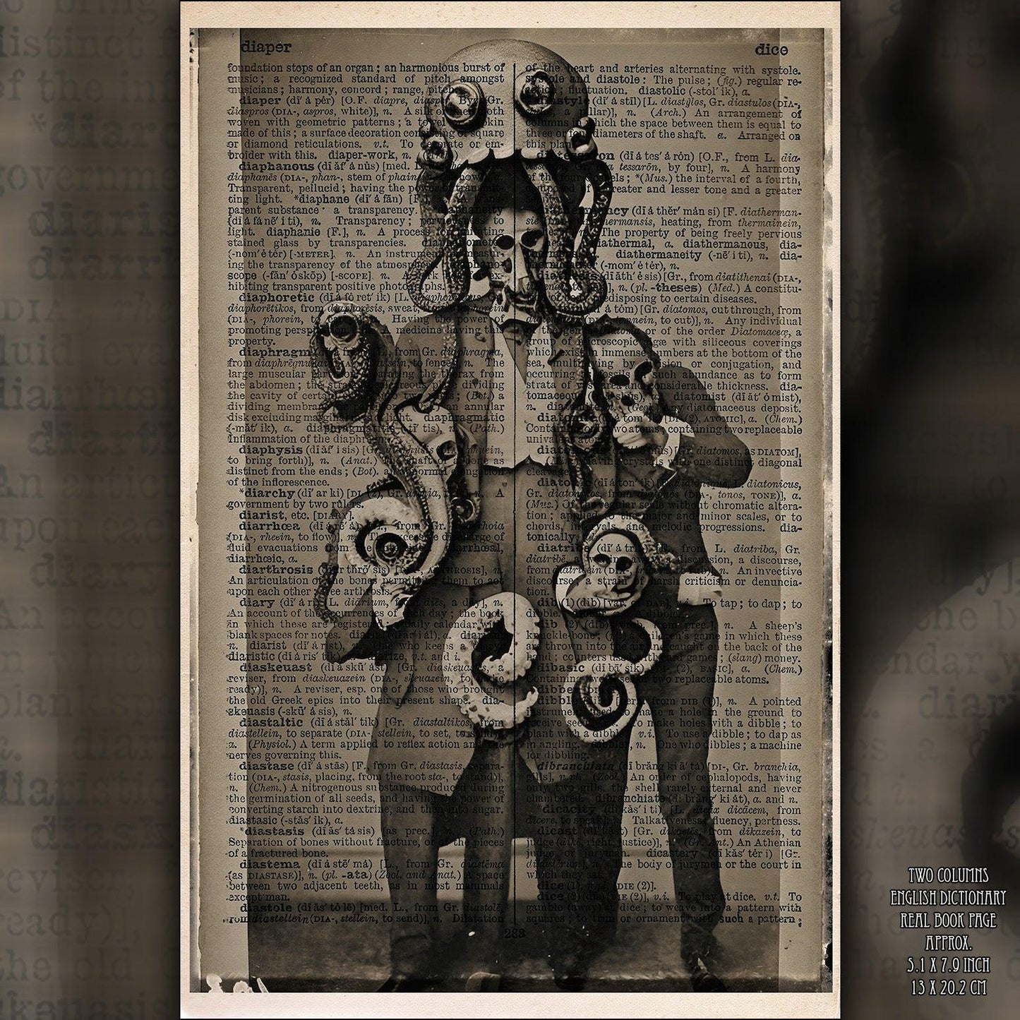 Kraken Clan - Victorian Gothic Art on Vintage Dictionary Page - ArtCursor