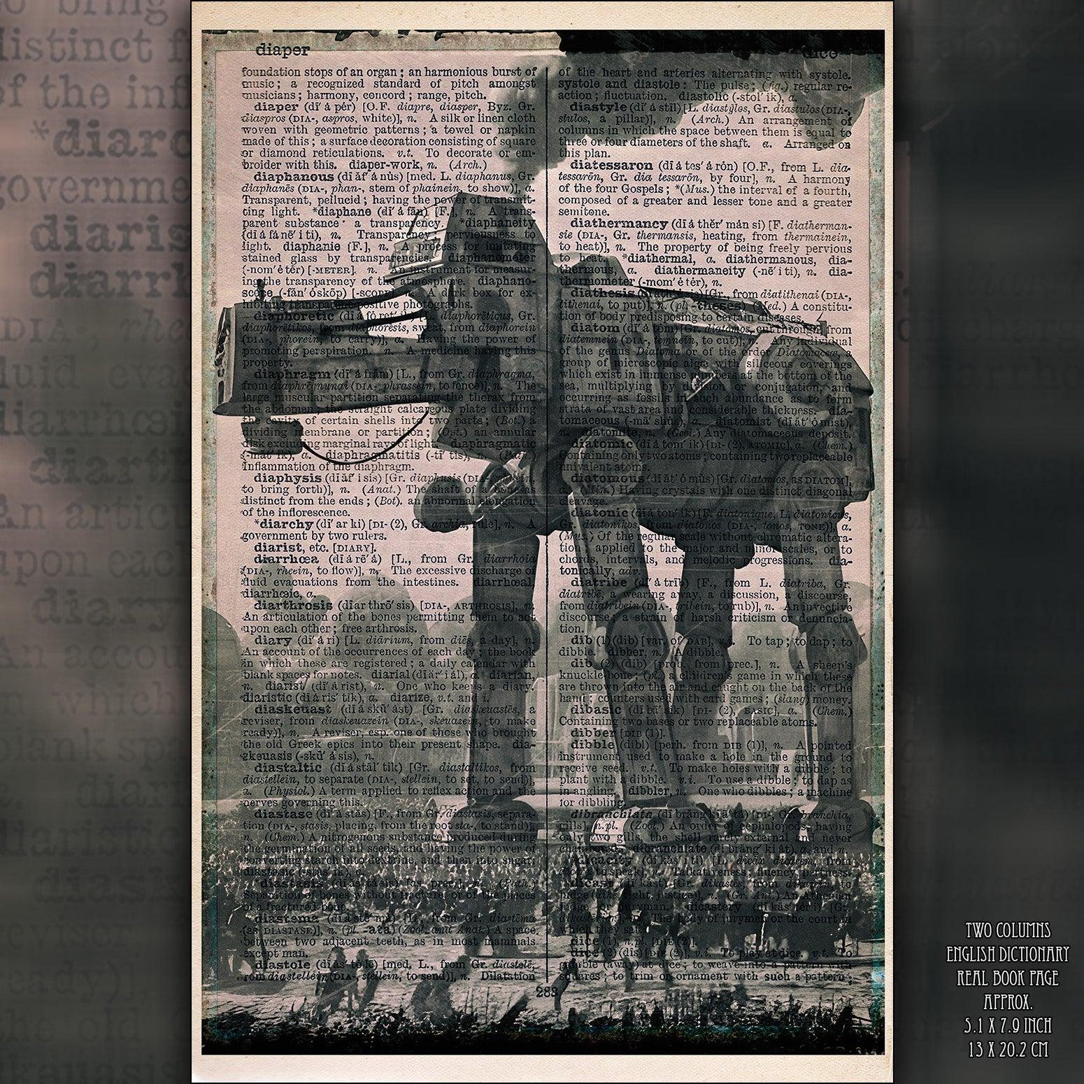 Steampunk AT-AT - Victorian Gothic Art on Vintage Dictionary Page - ArtCursor