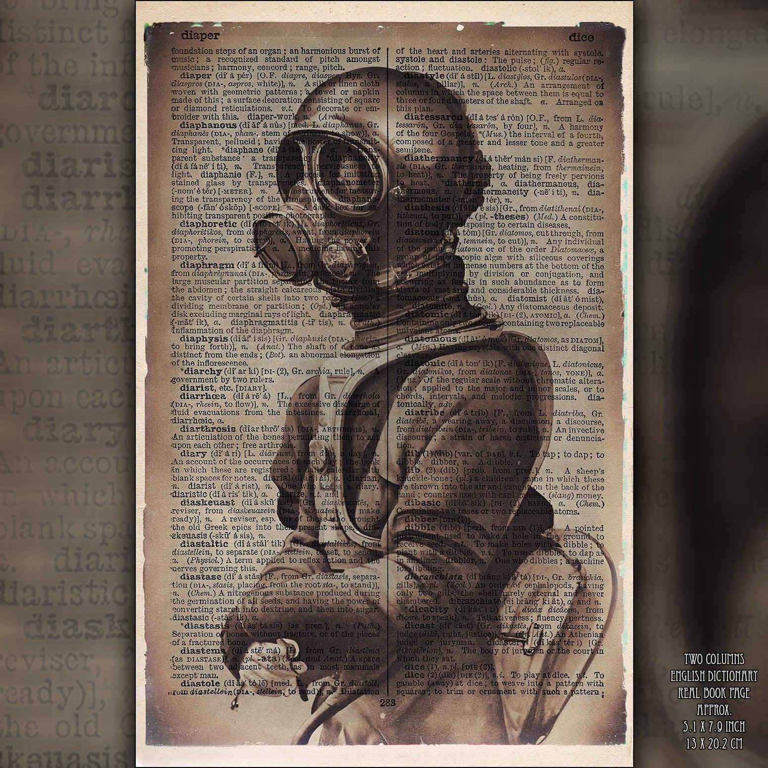 Necro Fighter - Victorian Gothic Art on Vintage Dictionary Page - ArtCursor