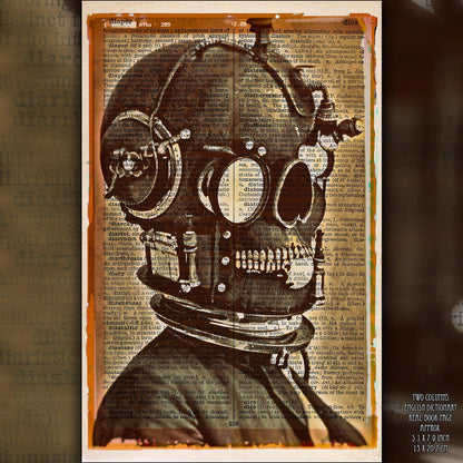 Mechanical Skull - Victorian Gothic Art on Vintage Dictionary Page - ArtCursor