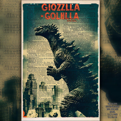 Giozzlla - Retro Movie Poster Art on Vintage Dictionary Page - ArtCursor