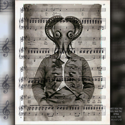 Squid Aquaman - Victorian Gothic Art on Vintage Dictionary Page - ArtCursor