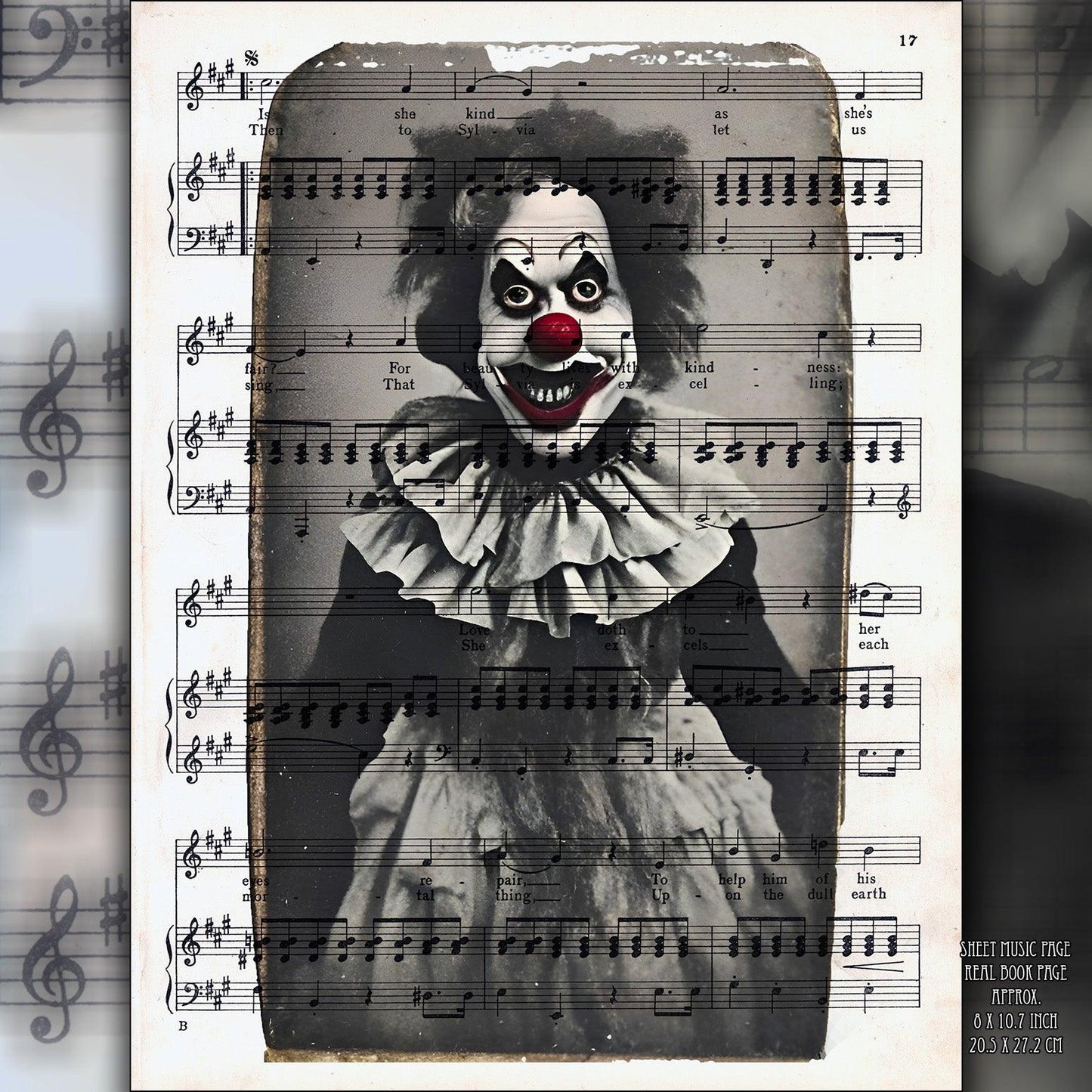 Spooky Clown - Victorian Gothic Art on Vintage Dictionary Page - ArtCursor