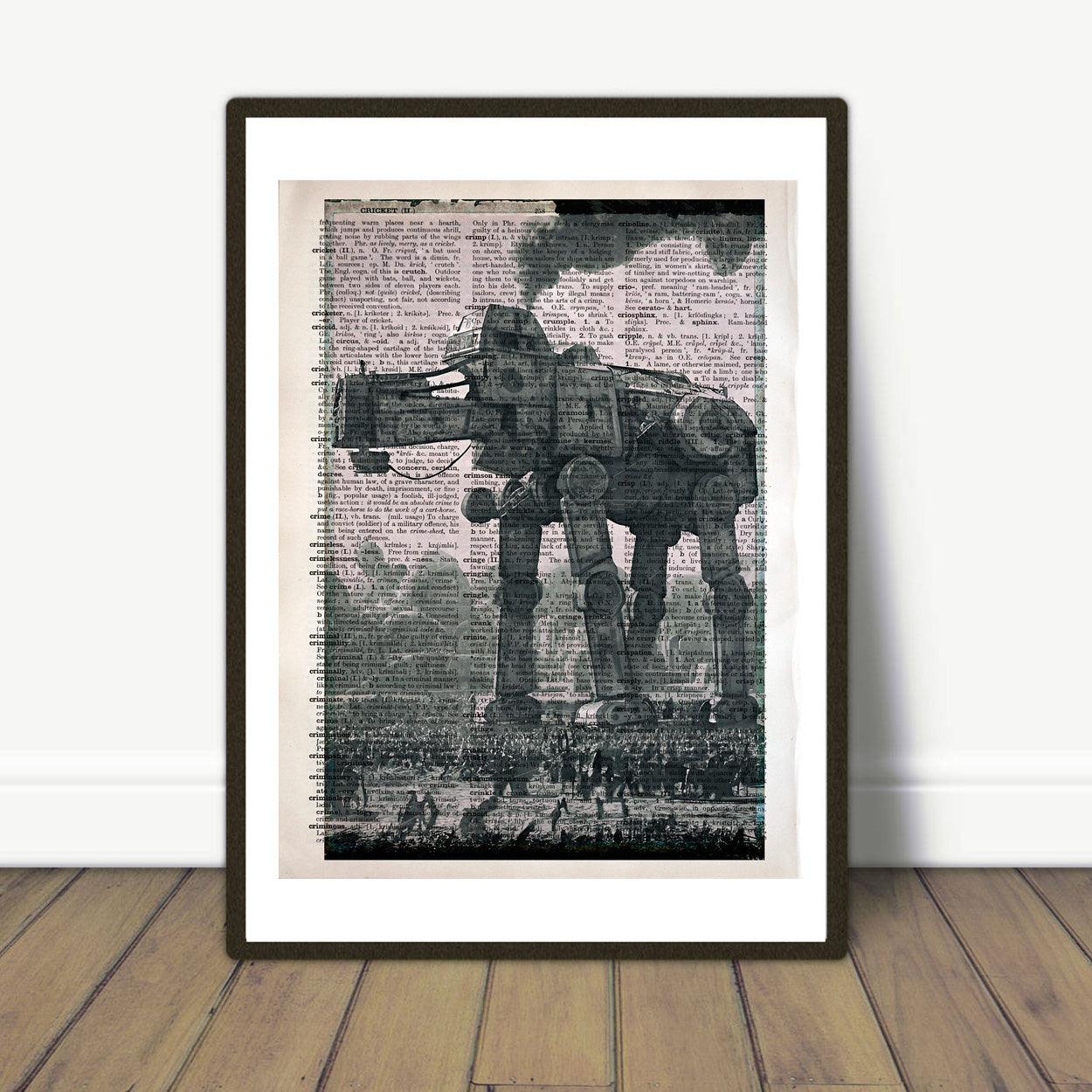 Steampunk AT-AT - Victorian Gothic Art on Vintage Dictionary Page - ArtCursor