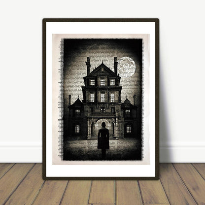 Mysterious Mansion - Victorian Gothic Art on Vintage Dictionary Page - ArtCursor