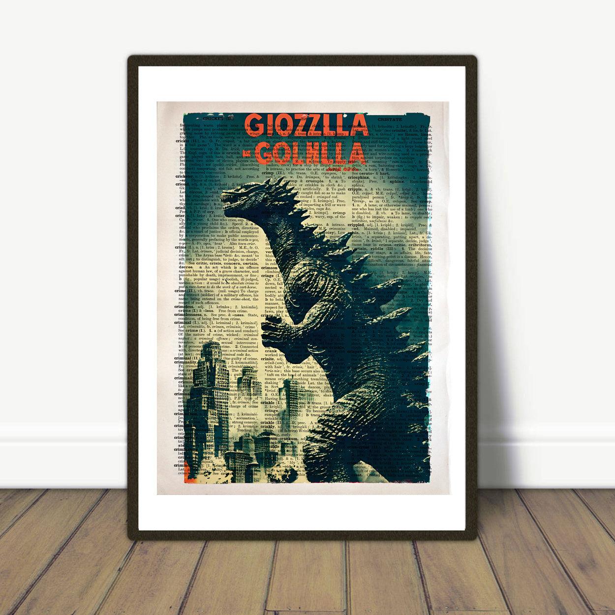 Giozzlla - Retro Movie Poster Art on Vintage Dictionary Page - ArtCursor