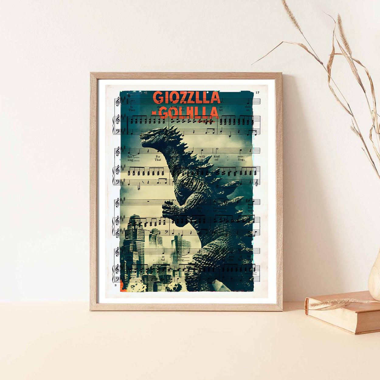 Giozzlla - Retro Movie Poster Art on Vintage Dictionary Page - ArtCursor