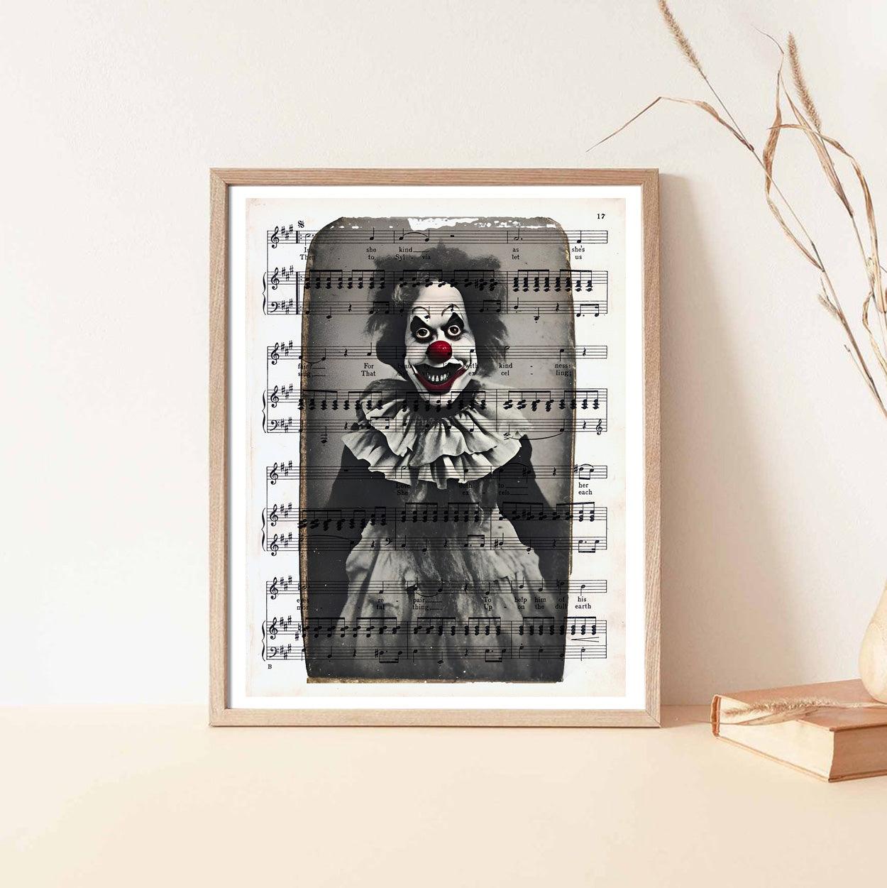 Spooky Clown - Victorian Gothic Art on Vintage Dictionary Page - ArtCursor