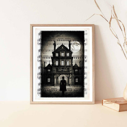 Mysterious Mansion - Victorian Gothic Art on Vintage Dictionary Page - ArtCursor