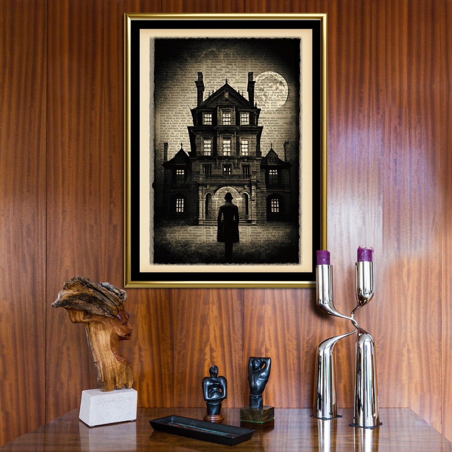 Mysterious Mansion - Victorian Gothic Art on Vintage Dictionary Page - ArtCursor