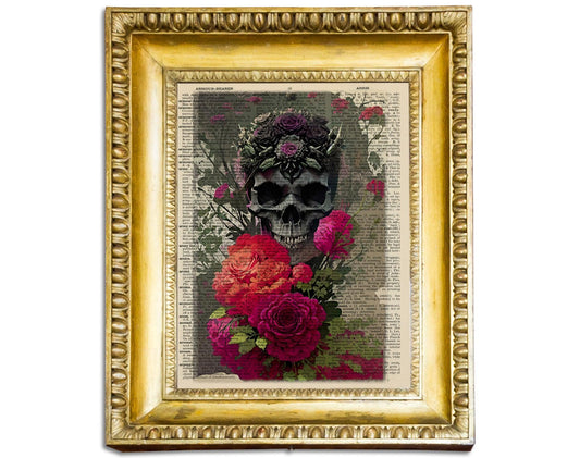 Boho Skull Madmen - Instant Download Collage Dark Art Dictionary Gothic Art Printable Home Decor Floral Skull Poster Wall Art Gift - ArtCursor