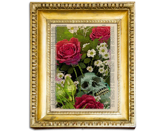 Boho Skull Spring - Instant Download Collage Dark Art Dictionary Gothic Art Printable Home Decor Floral Skull Poster Wall Art Gift - ArtCursor