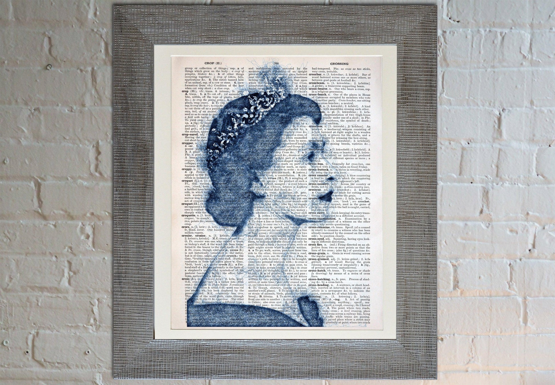 Queen Elizabeth II Blue Pen 1 Art Poster on Vintage Dictionary Page - ArtCursor