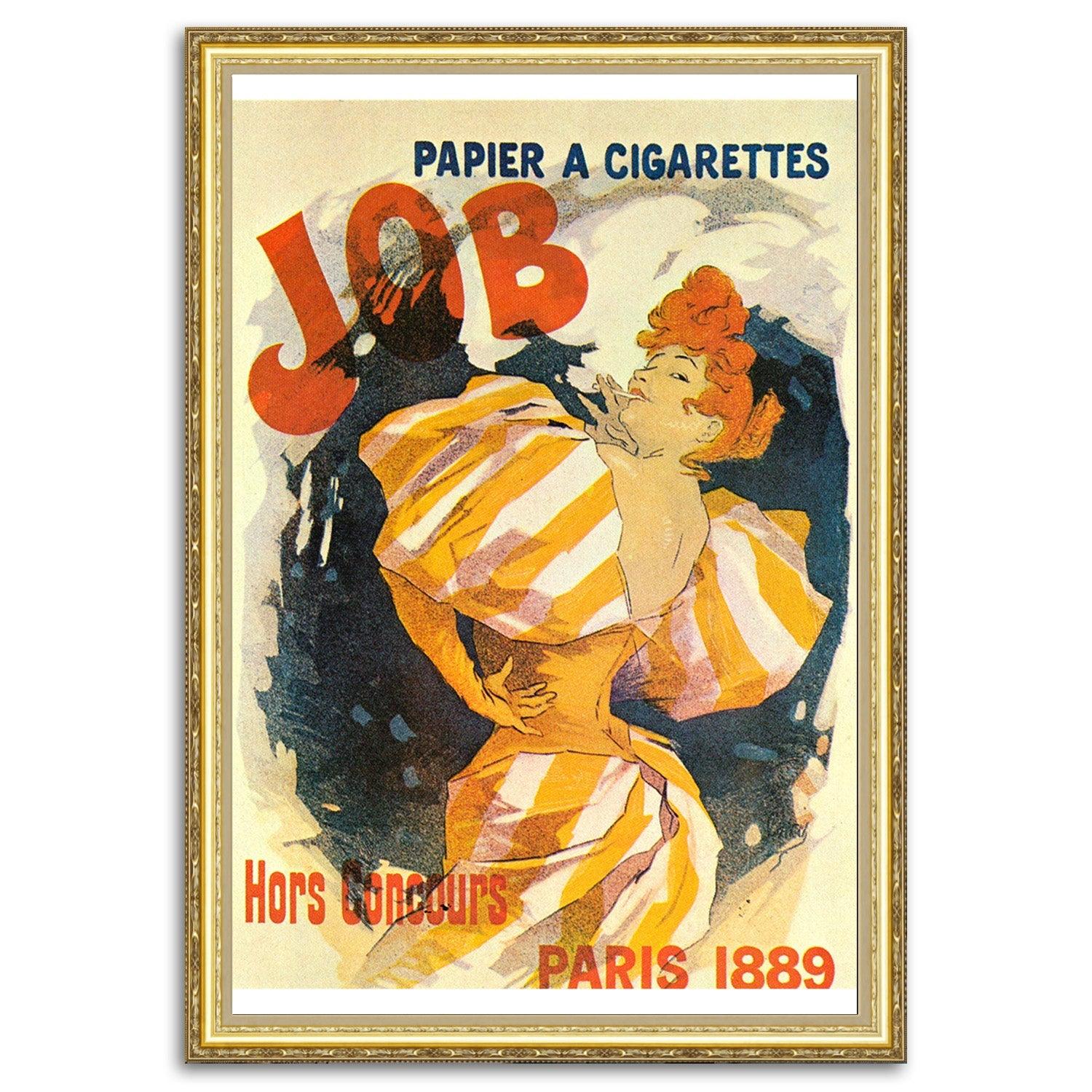 Experience the timeless charm of "JOB, PAPIER A CIGARETTES," a captivating collage featuring an iconic cigaret paper advertisement design by Jules Chéret, a renowned French graphic designer (1836-1932). Created in 1889, this artwork seamlessly combines history and artistic brilliance.
