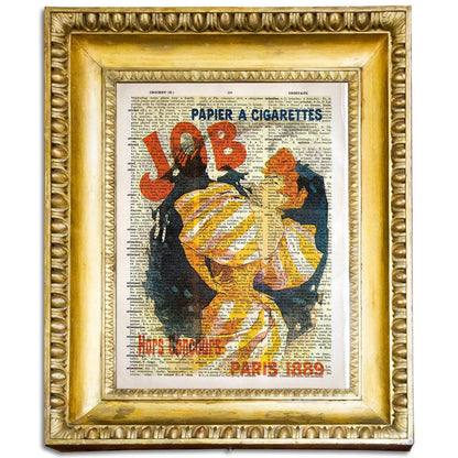 Experience the timeless charm of "JOB, PAPIER A CIGARETTES," a captivating collage featuring an iconic cigaret paper advertisement design by Jules Chéret, a renowned French graphic designer (1836-1932). Created in 1889, this artwork seamlessly combines history and artistic brilliance.