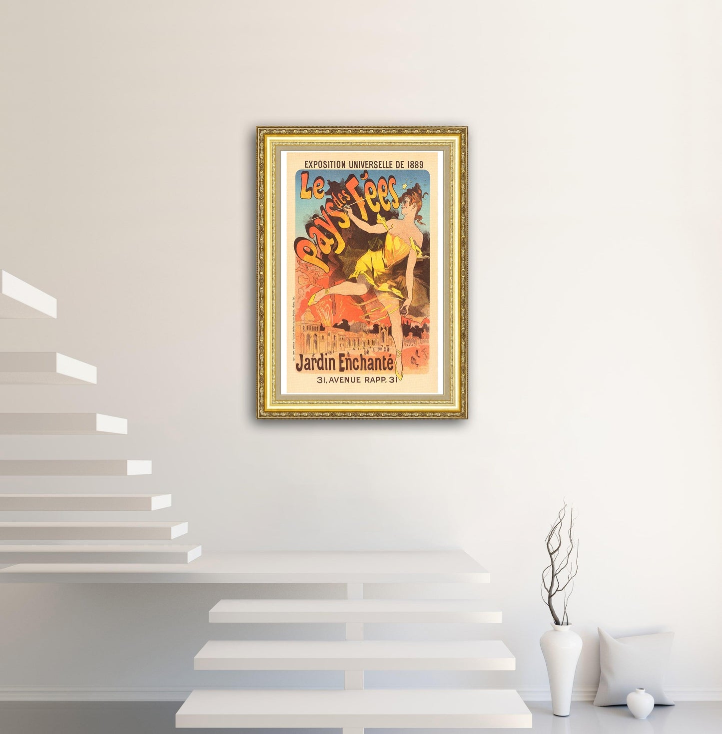Give your home decor a touch of elegance through our exquisite Exposition Universelle de 1889 - Le Pays des Fées reproduction poster. The artwork is a collage with the exhibition posters design by Jules Chéret (French graphic designer, 1836-1932). Year of created 1889.