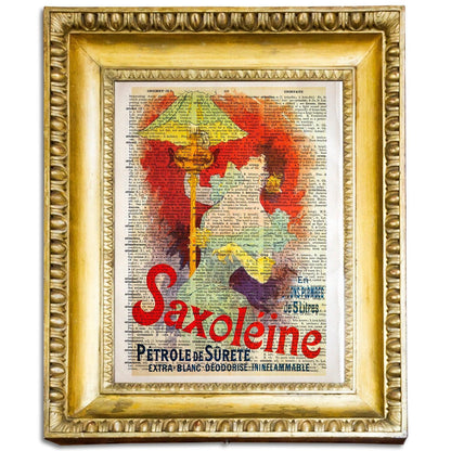 Give your home decor a touch of elegance through our exquisite Saxoléine Pétrole de sureté reproduction poster. The artwork is a collage with the advertising poster for a safety lamp fuel design by Jules Chéret (French graphic designer, 1836-1932). Year of created 1892.