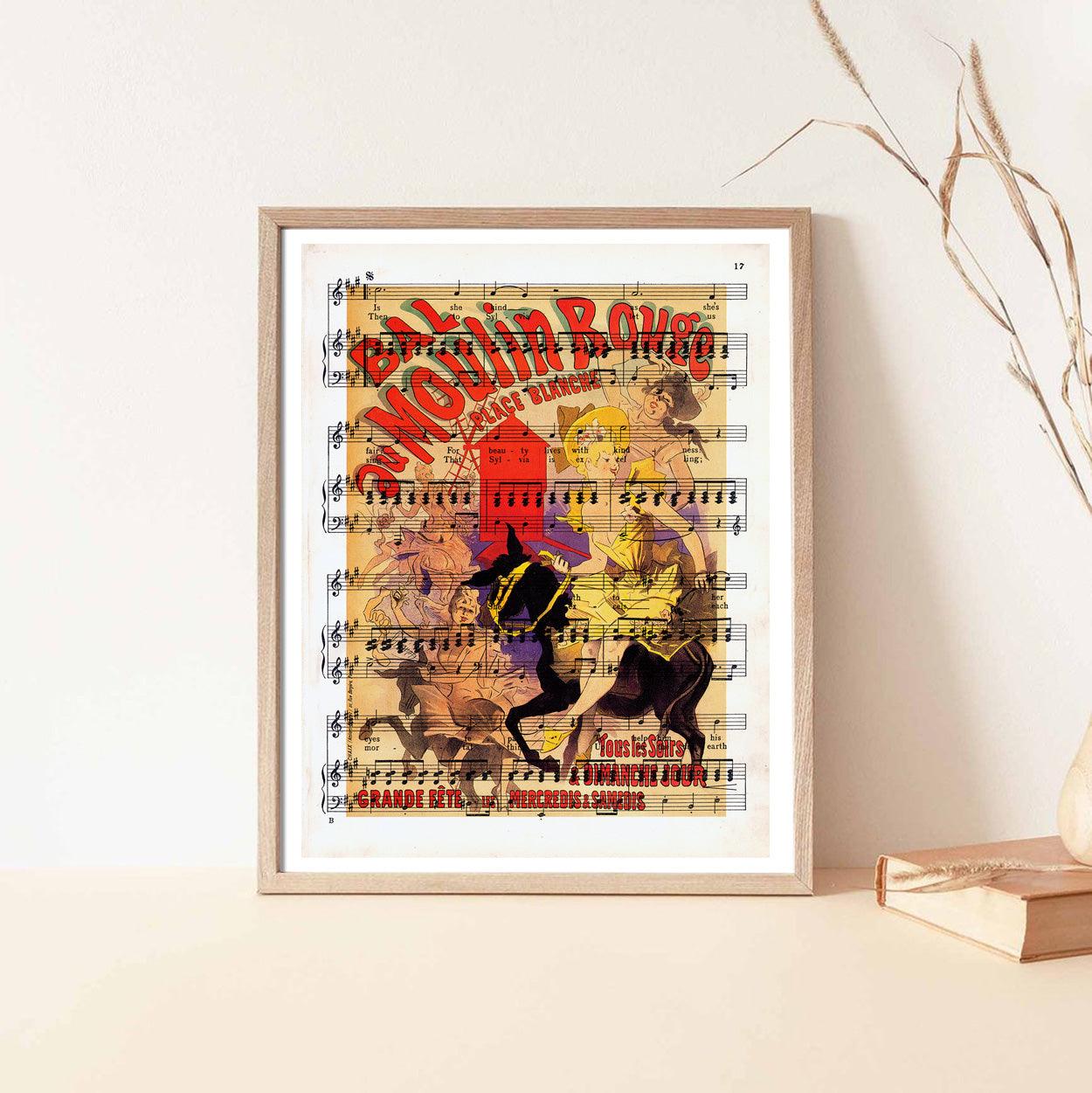 Give your home decor a touch of elegance through our exquisite Bal au Moulin Rouge reproduction poster. The artwork is a collage with the theatrical poster's design by Jules Chéret (French graphic designer, 1836-1932). Year of created 1889.