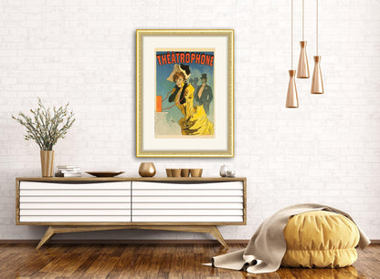 Give your home decor a touch of elegance through our exquisite Théâtrophone reproduction poster. The artwork is a collage with the advertisement posters design by Jules Chéret (French graphic designer, 1836-1932). Year of created 1890.