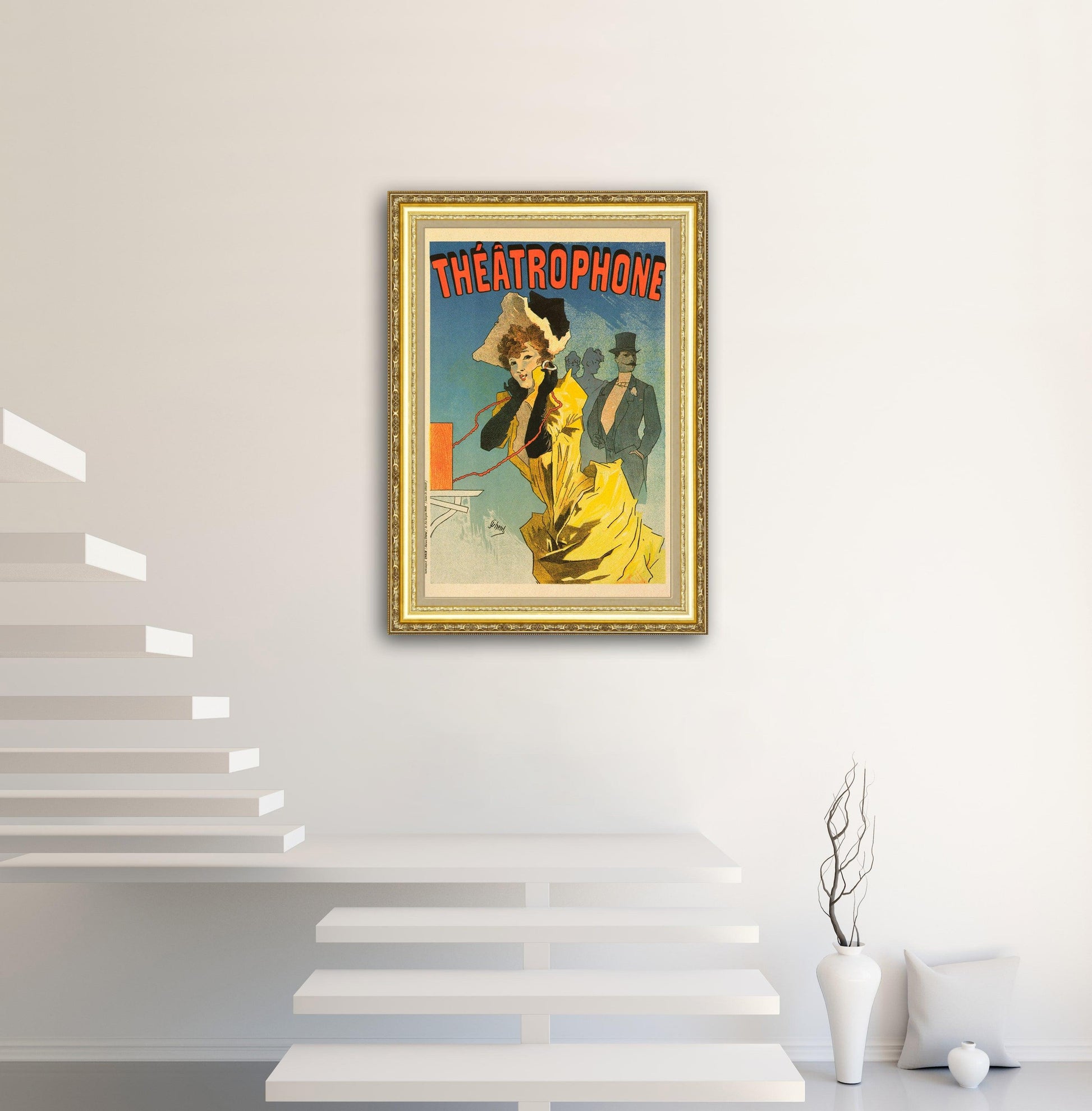 Give your home decor a touch of elegance through our exquisite Théâtrophone reproduction poster. The artwork is a collage with the advertisement posters design by Jules Chéret (French graphic designer, 1836-1932). Year of created 1890.