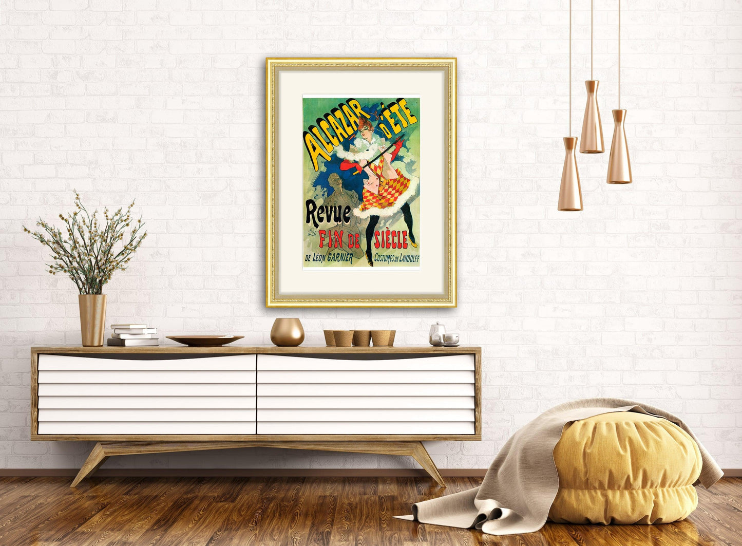 Give your home decor a touch of elegance through our exquisite Revue Fin de Siècle, Alcazar d'été reproduction poster. The artwork is a collage with a poster for Horses in art design by Jules Chéret (French graphic designer, 1836-1932). Year of created 1890.