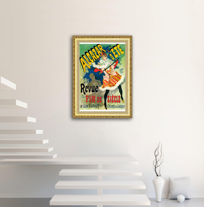 Give your home decor a touch of elegance through our exquisite Revue Fin de Siècle, Alcazar d'été reproduction poster. The artwork is a collage with a poster for Horses in art design by Jules Chéret (French graphic designer, 1836-1932). Year of created 1890.